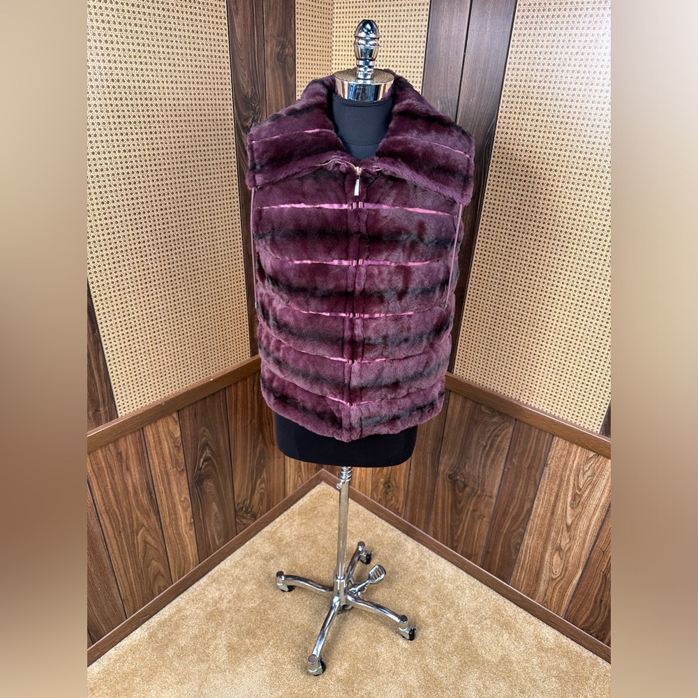 CAROLINA HERRERA DESIGNER DYED EGGPLANT SHEARED WEASEL FUR VEST JACKET COAT 8 M